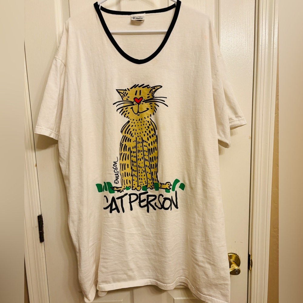 Emerson Street Vintage Cat Person T-Shirt - White Women’s One Size Fits All - Picture 2 of 10